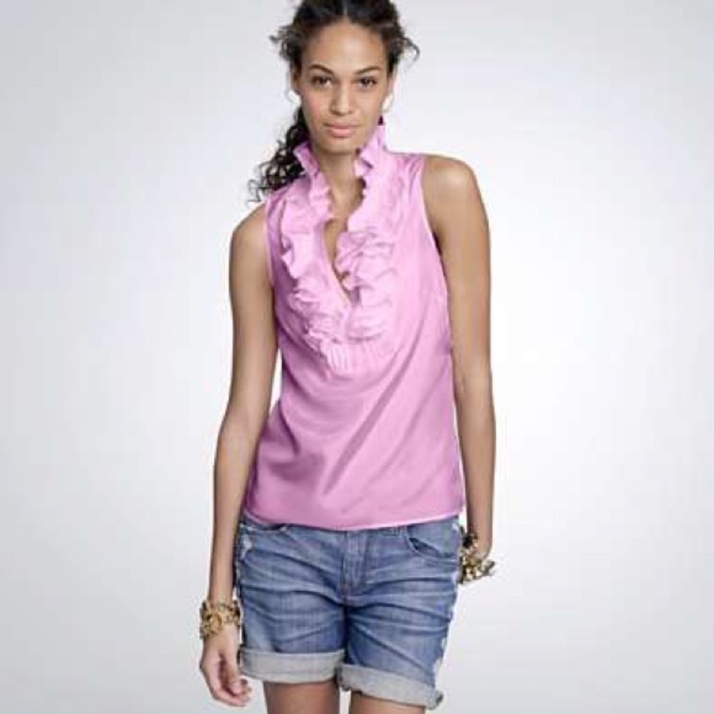 J. Crew Pink Ruffle Blouse